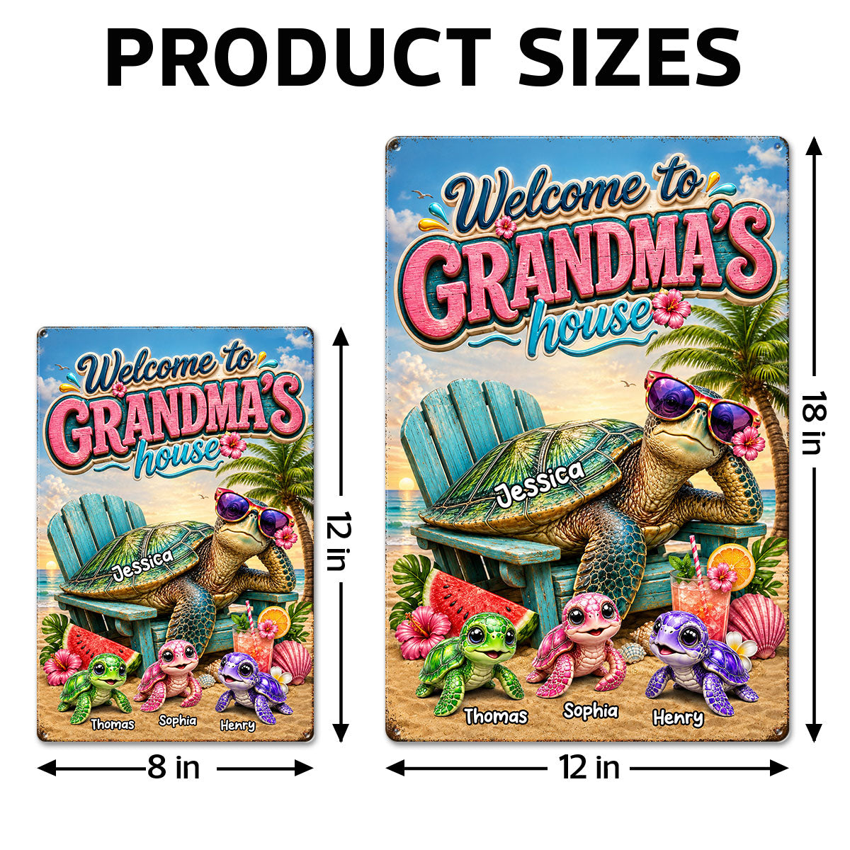 Welcome to Grandma's House Turtle Grandma - Personalized Metal Sign - Summer Decor for Her