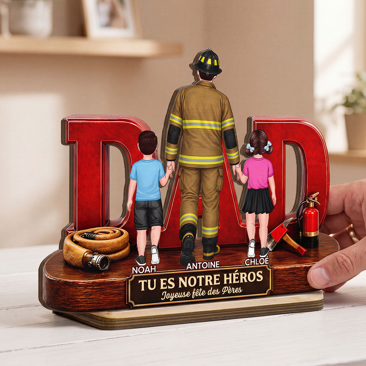 Papa pompier fier - Plaque en bois personnalisée à 2 couches - Cadeau de fête des Pères pour papa, mari