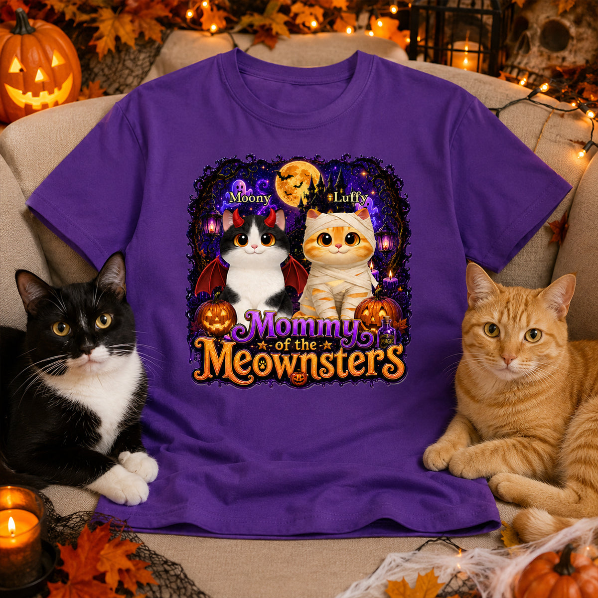 Mommy Spooky Halloween Cat Meownsters - Personalized Shirt - Halloween Gift, Gift For Cat Lovers