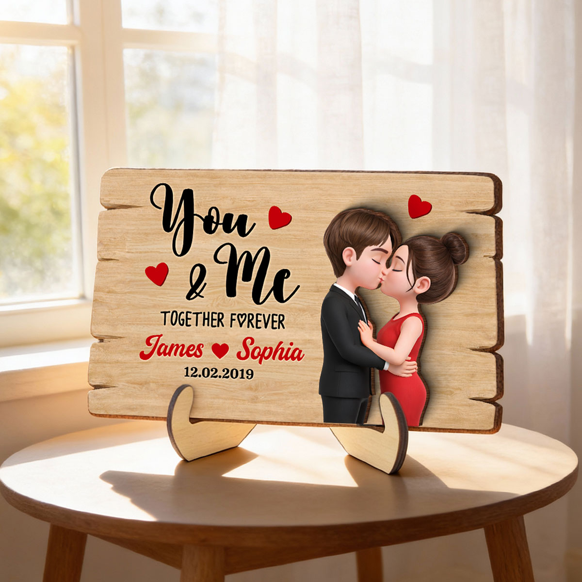You & Me Together Forever - Personalized 2-Layered Wooden Plaque - Anniversary, Valentine's Day Gift, Gift For Him, Gift For Her