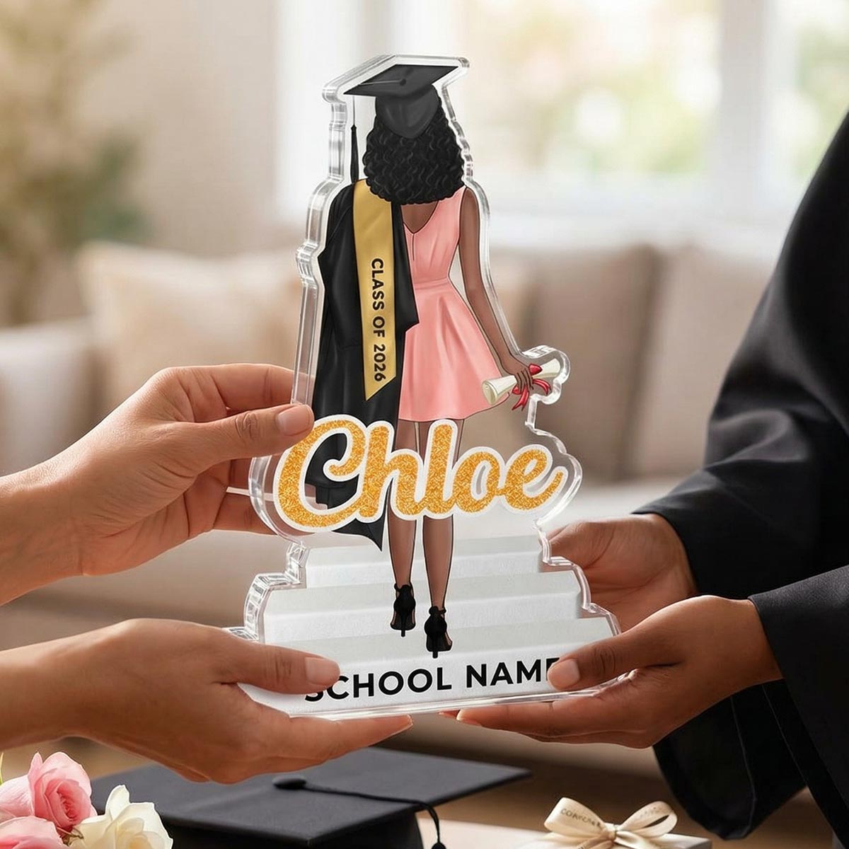 Senior Graduate Standing With Name Class Of 2026 2027 2D Flat - Personalized Acrylic Block Plaque - Graduation Gift For Graduates, Daughter, Son