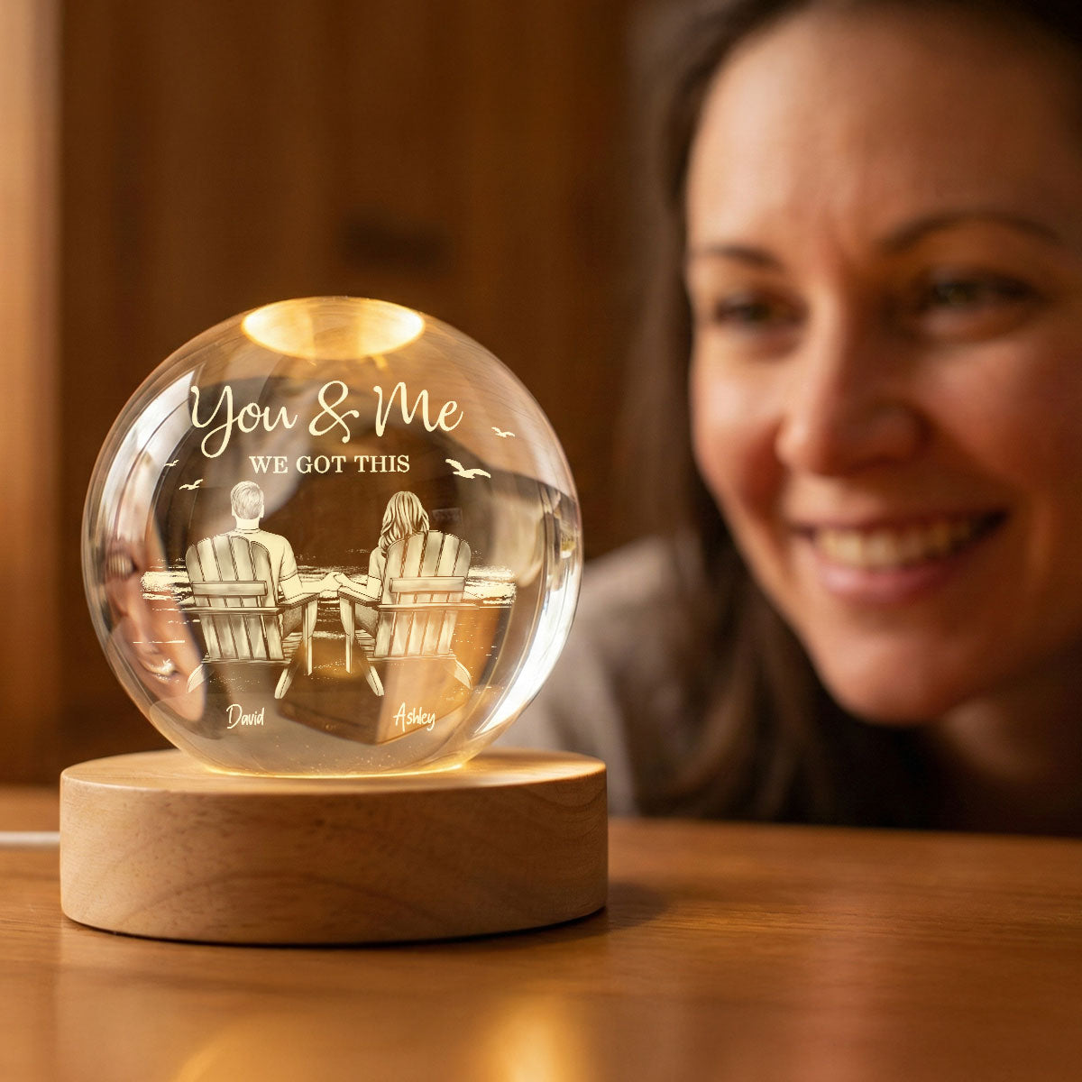 Eternal Love Couple Beach Landscape - Personalized Crystal Ball LED Night Light - Valentine's Day Gift For Couple