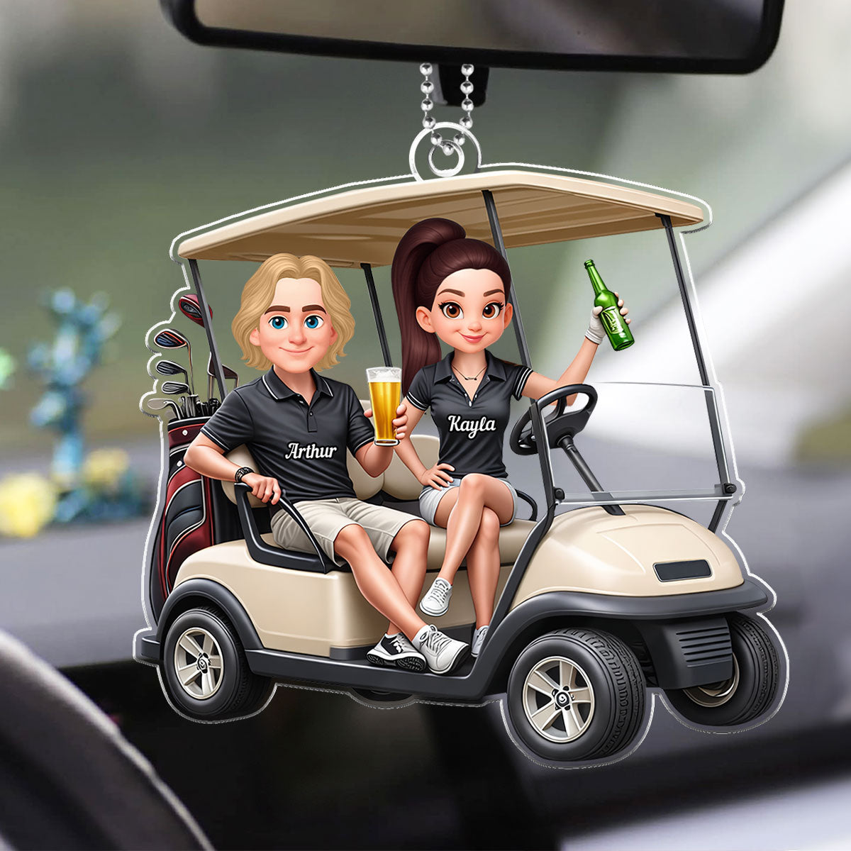 Funny Golf Couple - Personalized Car Hanger - Gift for Couple