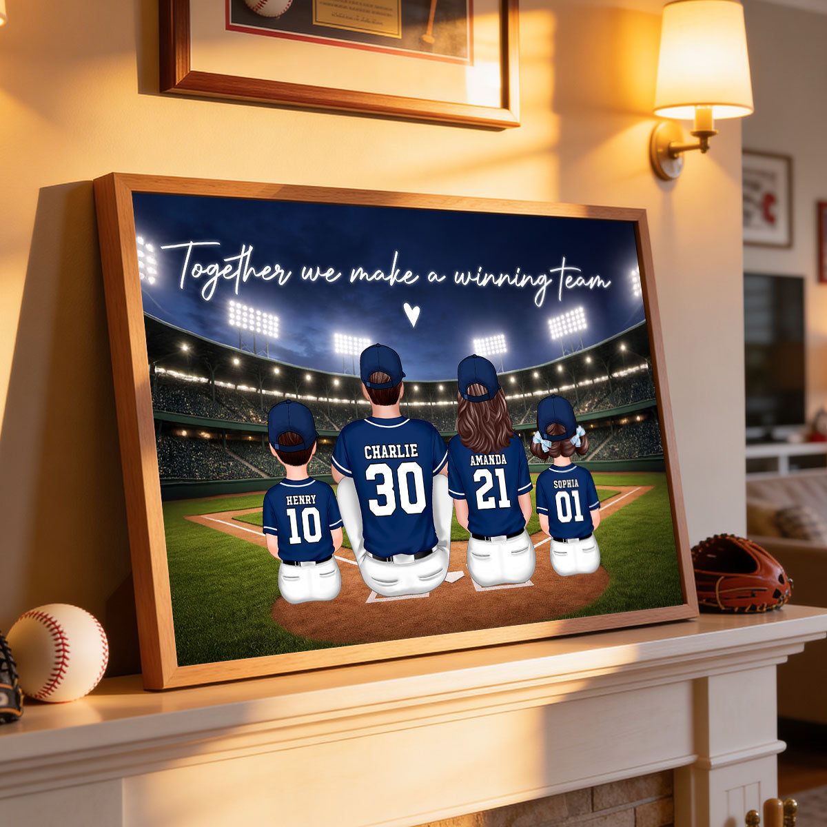 Family Baseball Daddy's Dream Team - Personalized Poster - Gift For Baseball Dad, Gift For Family