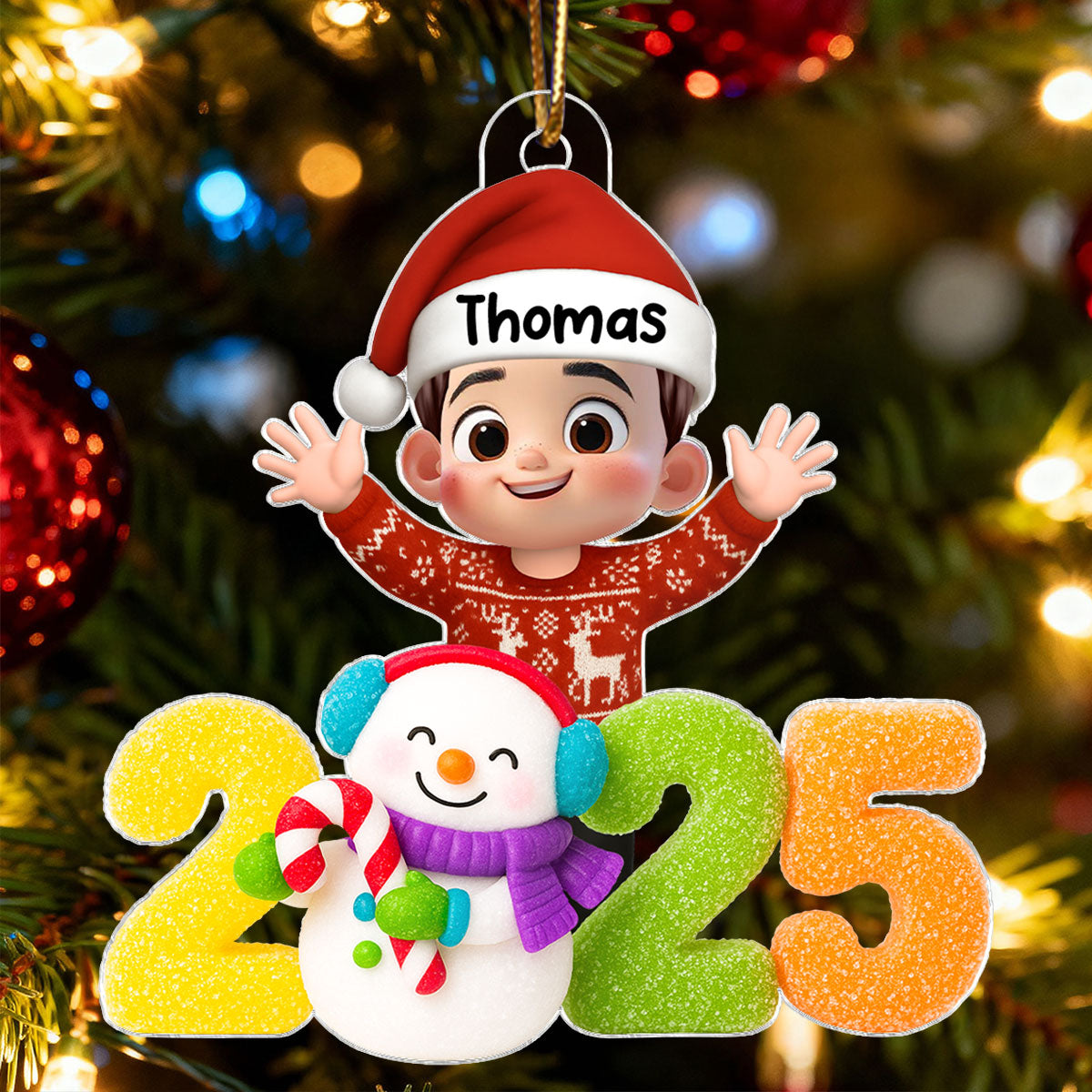 Cute Kid Candy 2025 - Peronalized Acrylic Orrnament - Christmas Gift for Kid, Grandkids