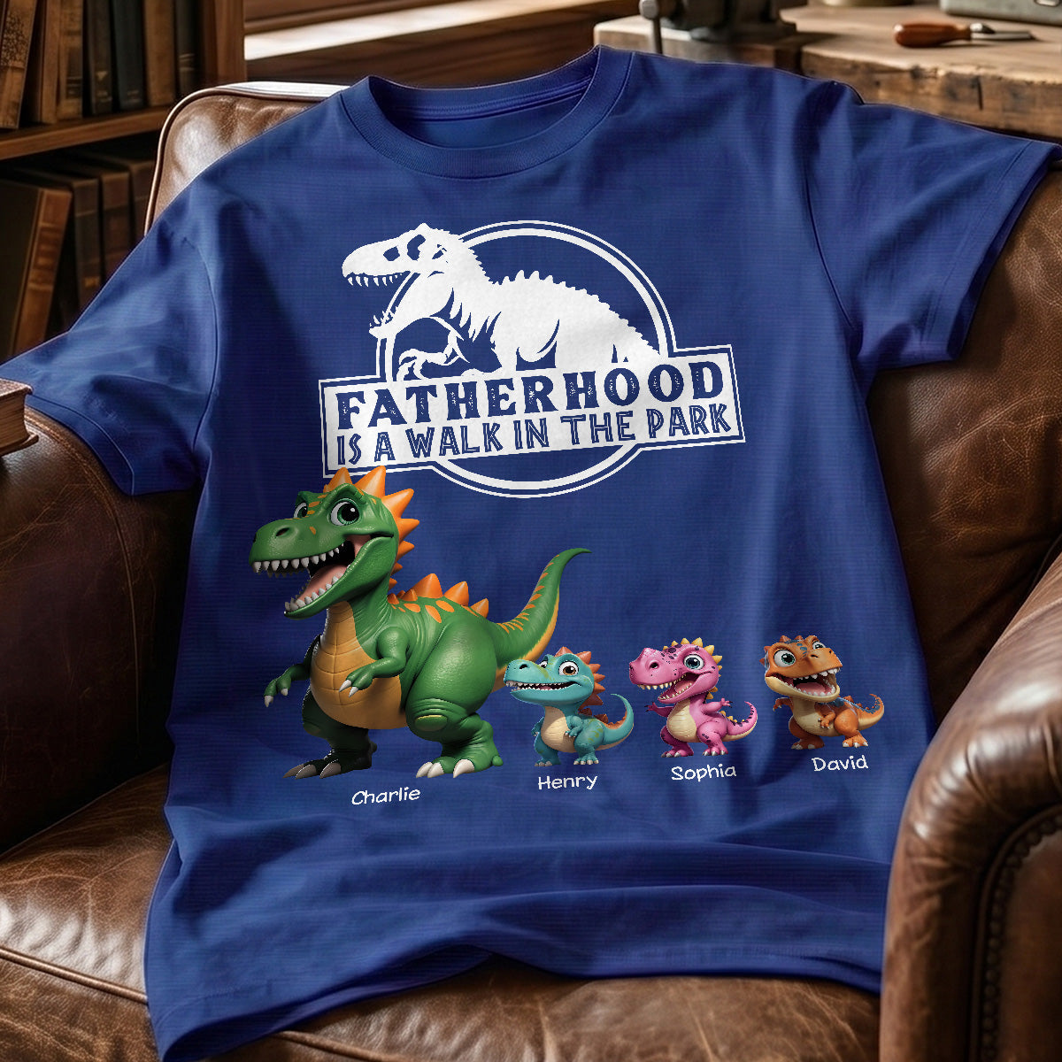 Fatherhood Is A Walk In The Park Cartoon Dinosaurs - Personalized Shirt - Father's Day Gift For Husband, Dad