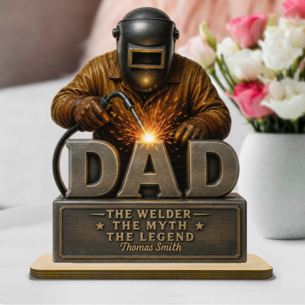 Welder Dad The Man The Myth - Personalized 2-Layered Wooden Plaque -  Gift For Welders, Metal Worker Mechanic Welding Dad, Husband