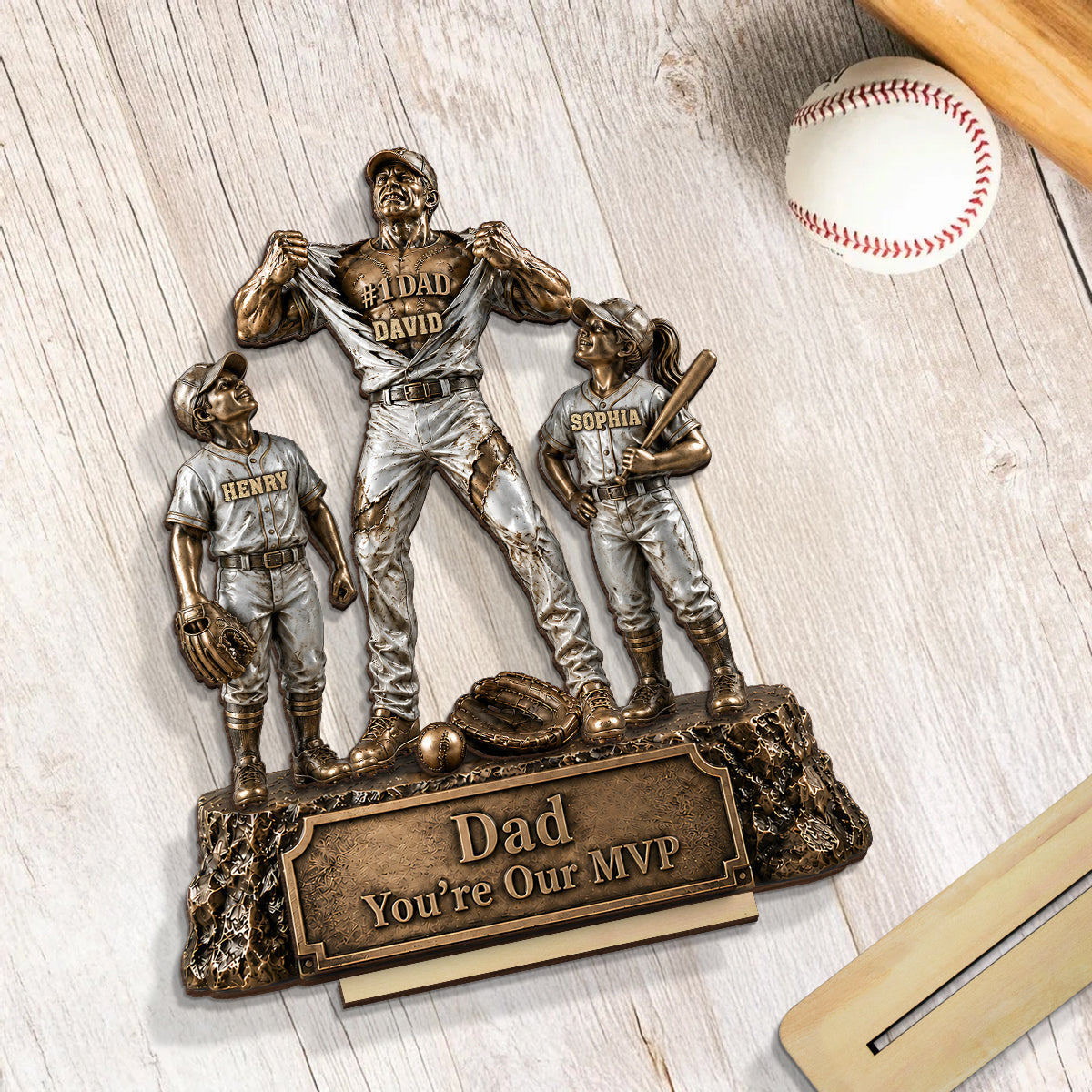 No 1 Dad Baseball Victory Trophy - Personalized 2-Layered Wooden Plaque -  Gift for Dad, Husband