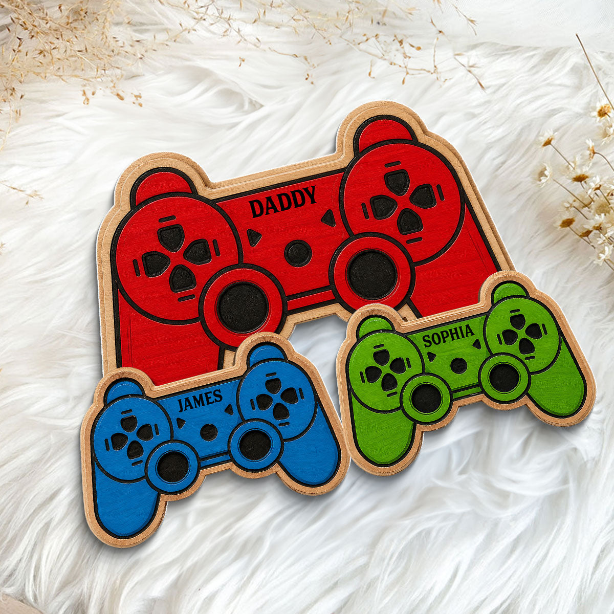 Best Dad Ever Game Controller With Kids Names 2D Flat - Personalized Wooden Plaque