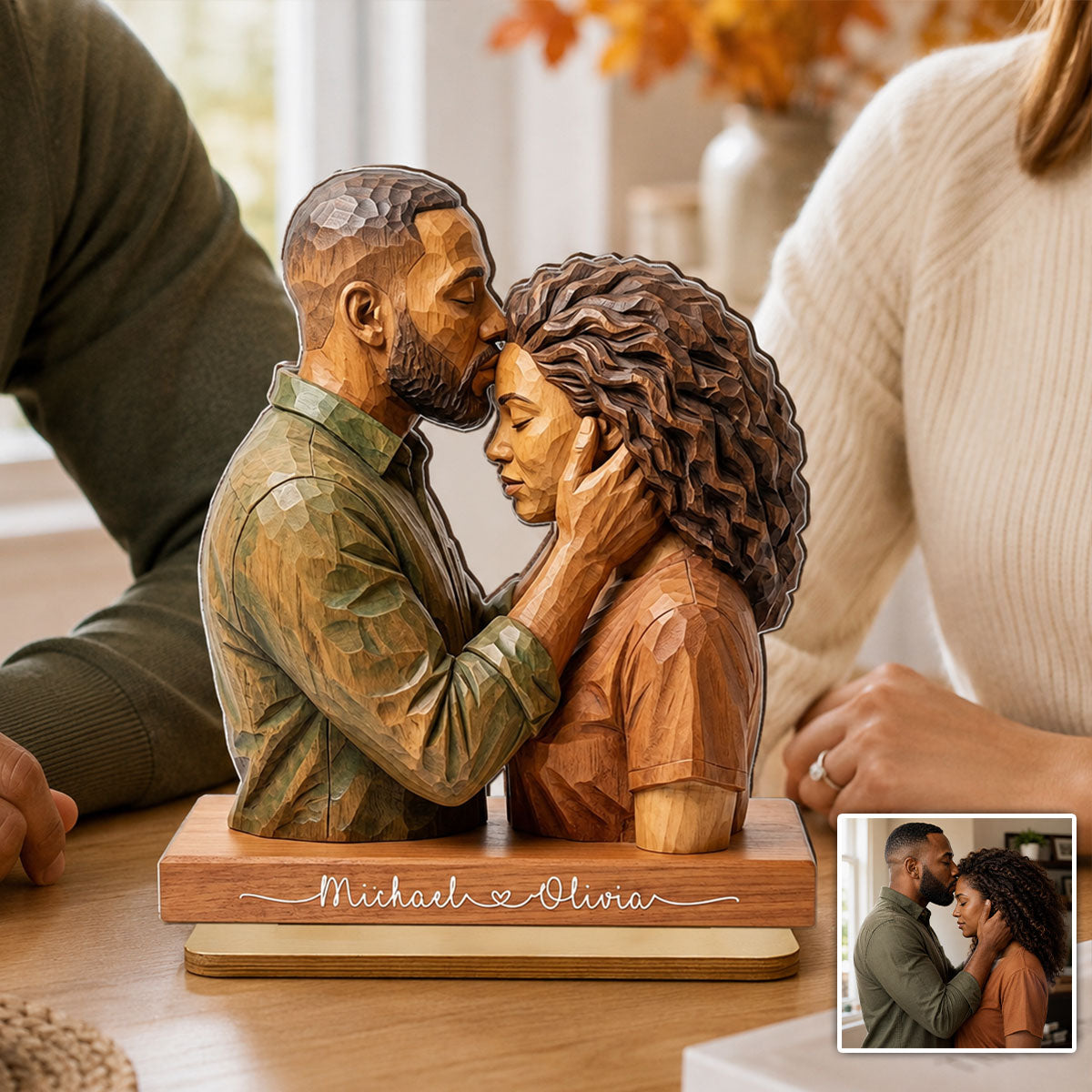 Custom Couple Photo - Personalized 2-Layered Wooden Plaque - Romantic Anniversary Gift for Wife Husband