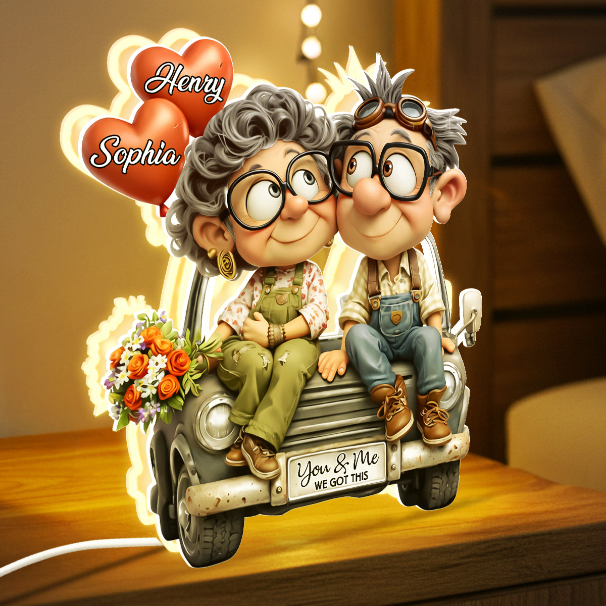 Funny Old Couple Vintage Truck - Personalized Light Box - Anniversary, Valentine's Day Gift, Gift For Him, Gift For Her
