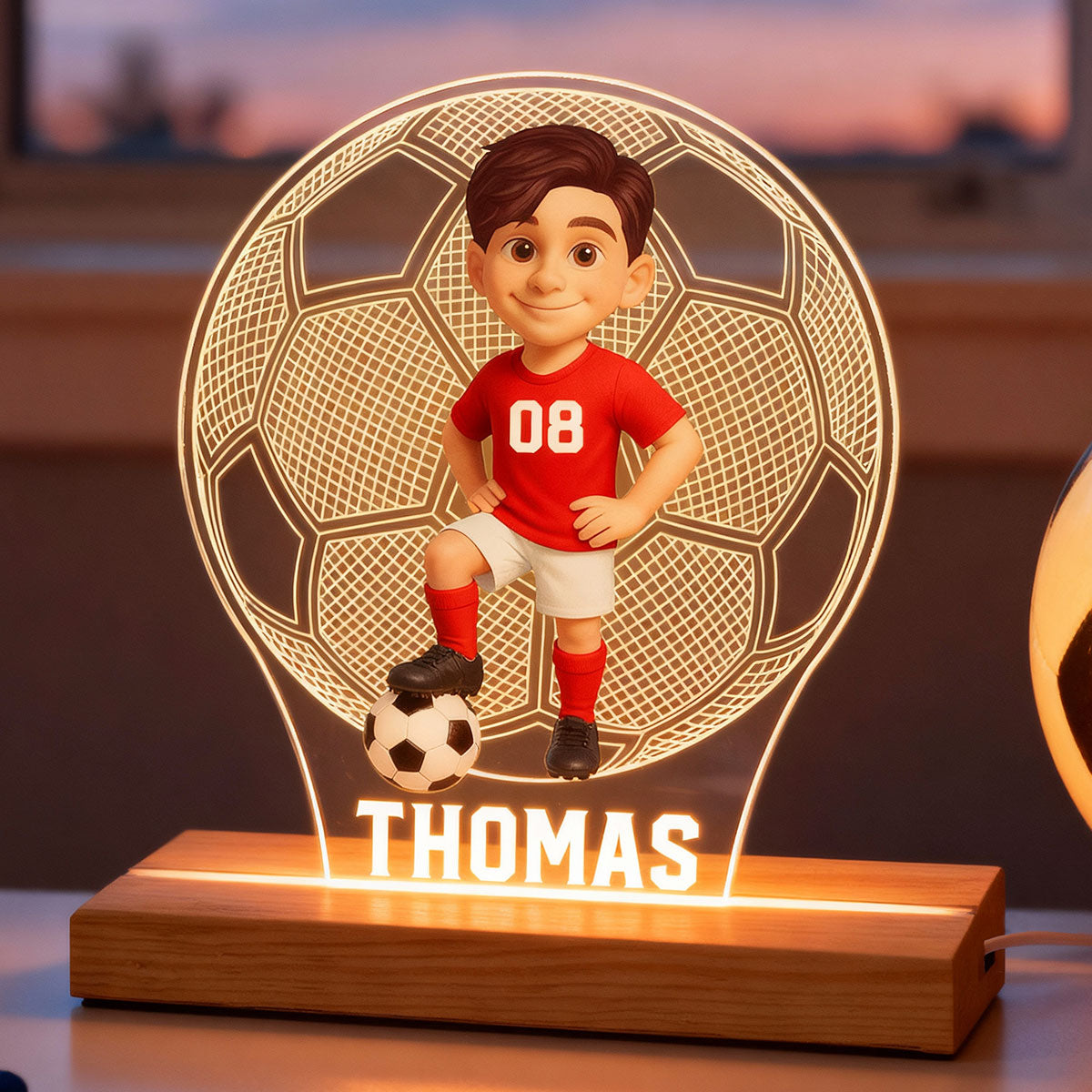 Soccer Ball 3D Illusion With Name - Personalize LED Night Light - Gift For Grandson, Granddaughter, Soccer Lover