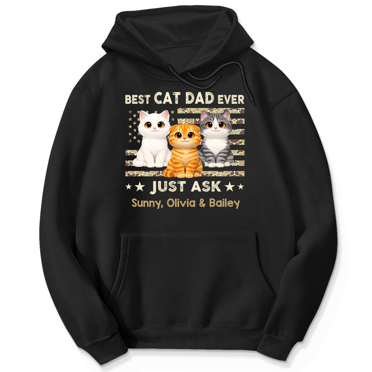 Best Cat Dad Ever Trendy Camouflage Pattern Nation Flag  - Personalized Shirt - Father's Day Gift For Cat Dad, Cat Lovers