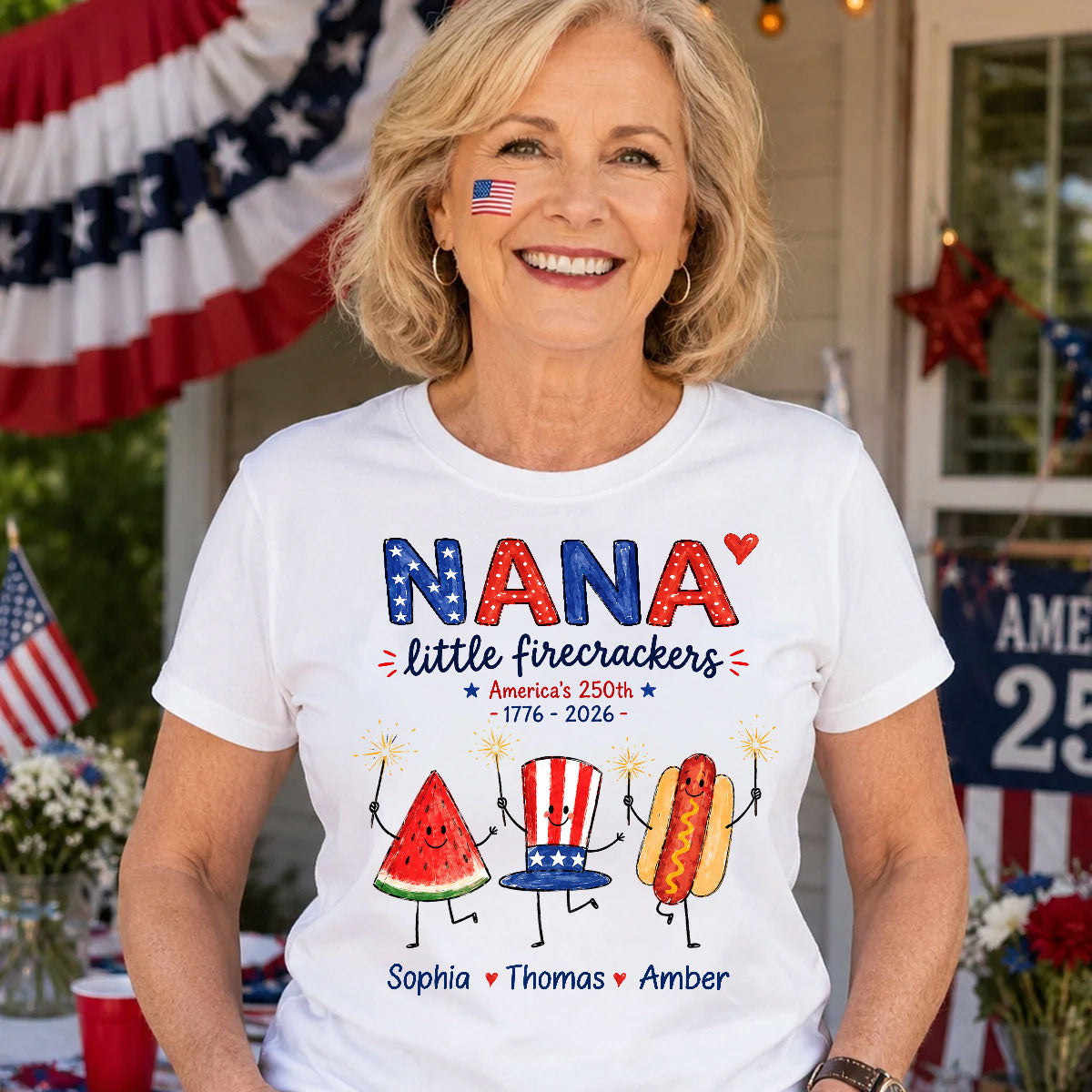 Grandma's Little Firecrackers - Personalized Shirt - 250th Anniversary Patriotic Shirt for Grandma