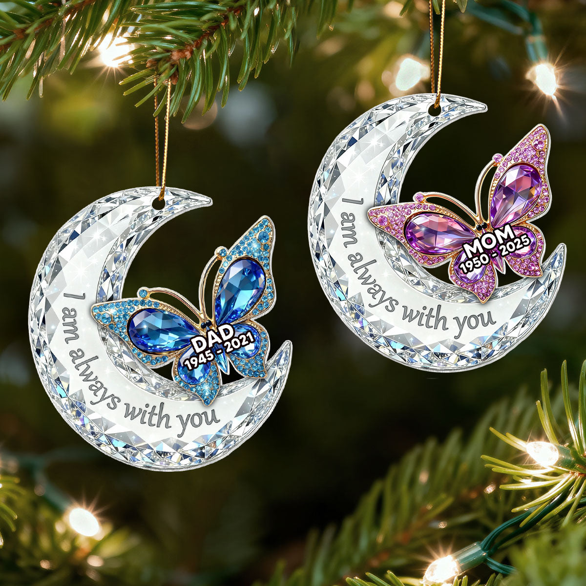 3D Effect Flat Christmas Butterfly Moon Memorial - Personalized Acrylic Ornament - Remembrance Gift, Sympathy Gift