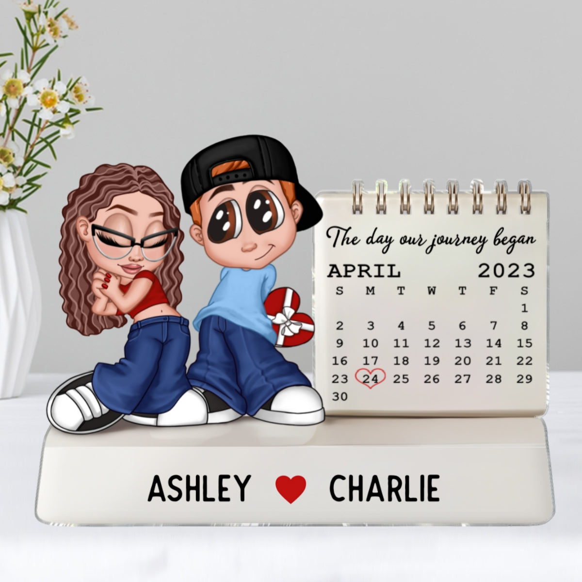 Y2K Couple The Day Our Story Began Couple Anniversary Calendar - Personalized Acrylic Block Plaque