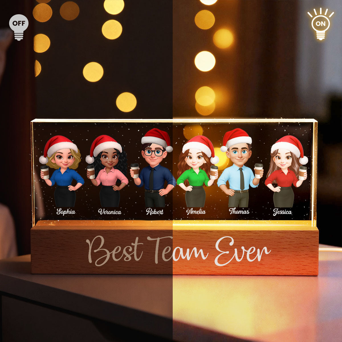 Best Team Ever - Personalized Acrylic Block Plaque LED Night Light - Gift For Colleagues, Coworkers, Boss