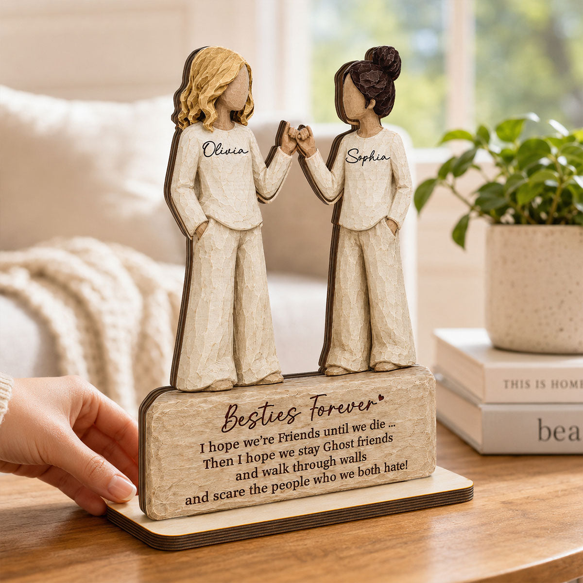 Besties Forever Pinky Promise 2D Flat - Personalized 2-Layered Wooden Plaque - Friendship Keepsake