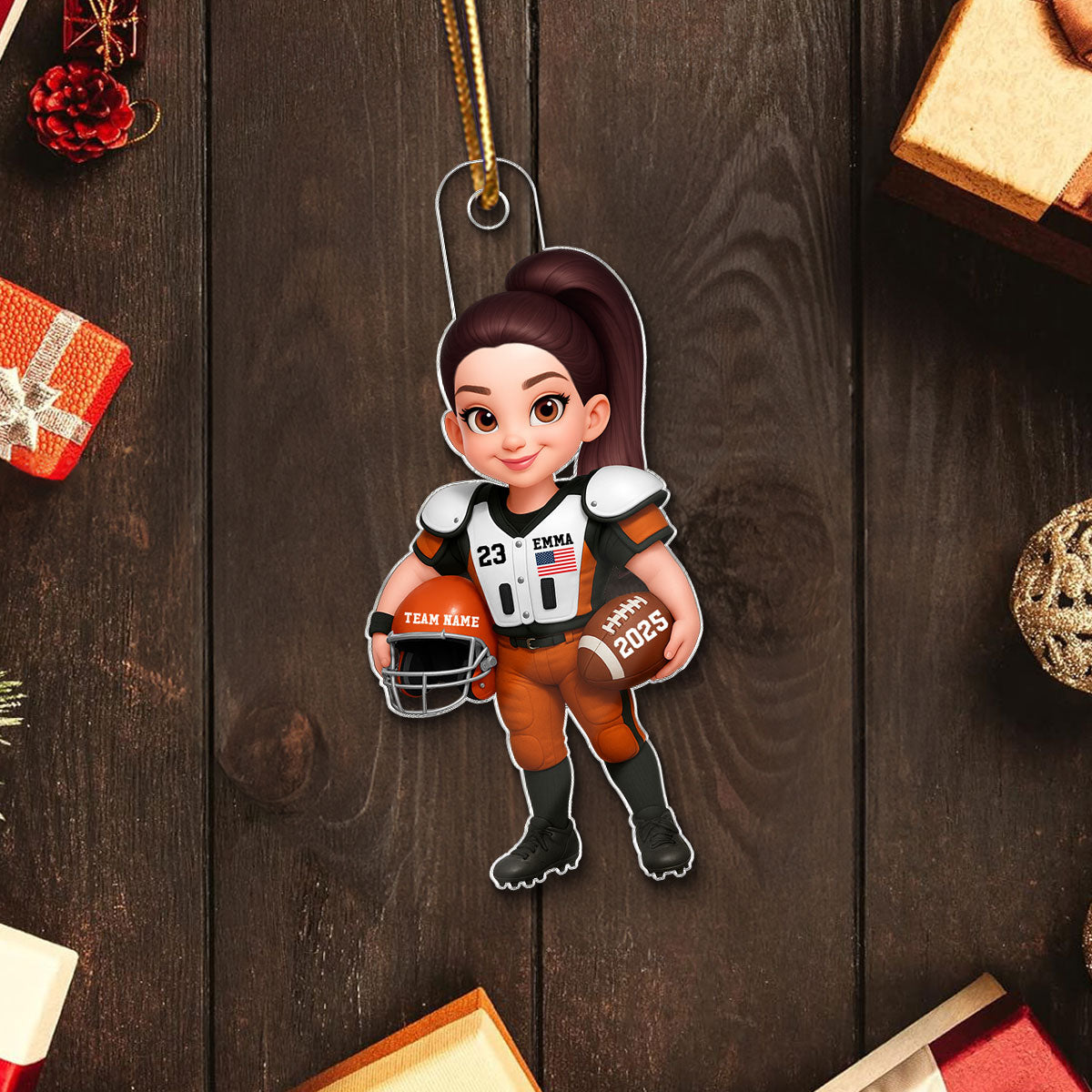 3D Effect Proud American Football Player Female Male - Personalized Acrylic Ornament - Gift For Football Lovers, Granddaughter, Daughter, Wife