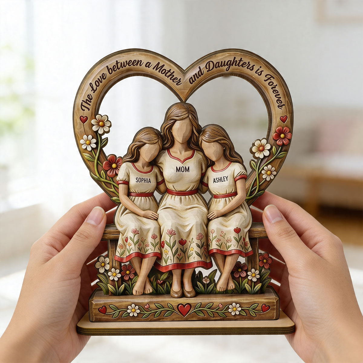 Rooted in Love Mother Daughters - Personalized 2-Layered Wooden Plaque - Gift For Mom