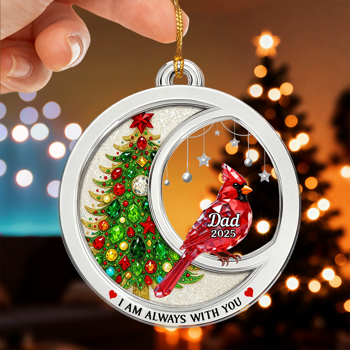 2D Flat Crystal Effect Cardinal Memorial - Personalized Acrylic Ornament - Remembrance Keepsake, Sympathy Gift