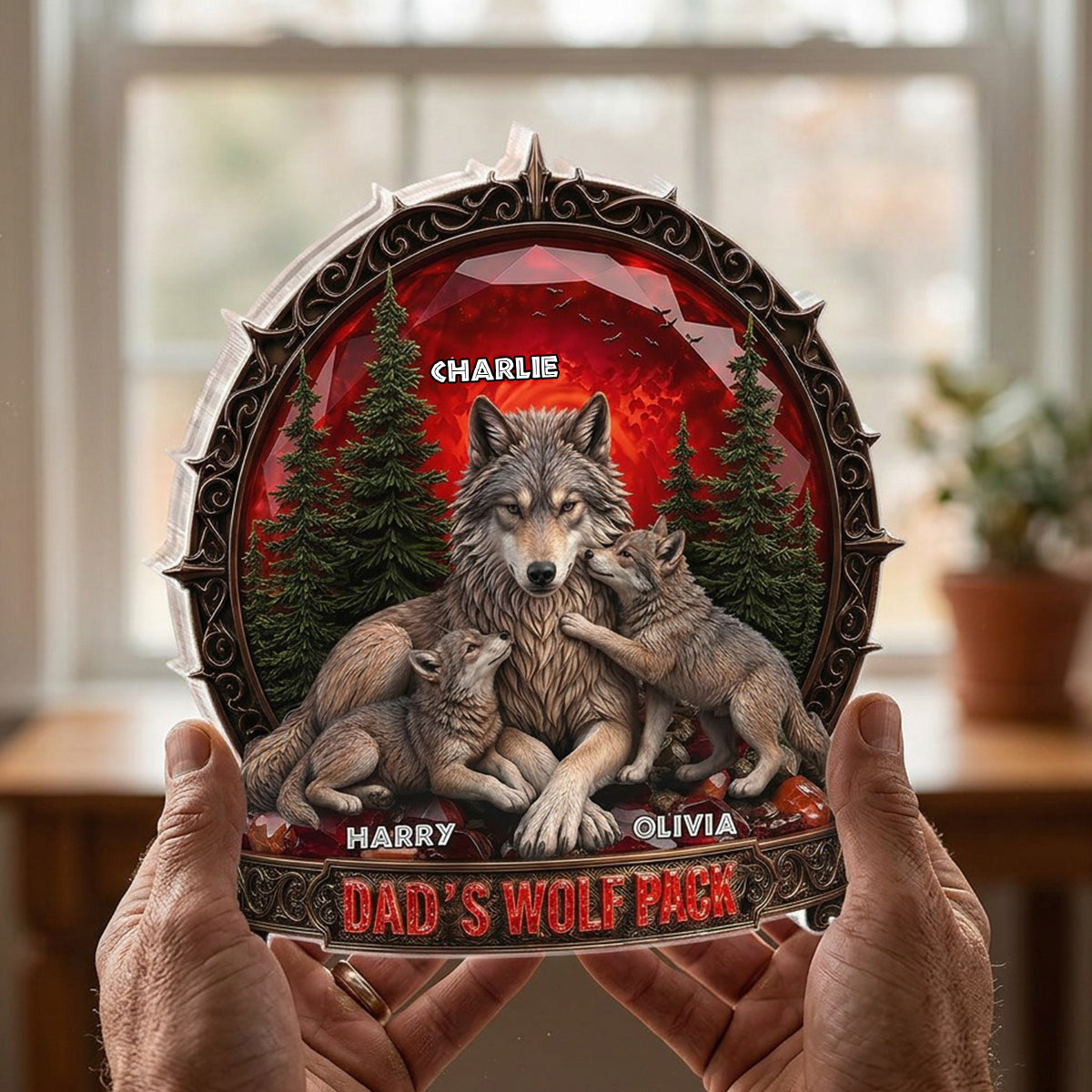 Papa's Wolf Pack - Personalized Acrylic Block Plaque -  Gift for Dad, Husband
