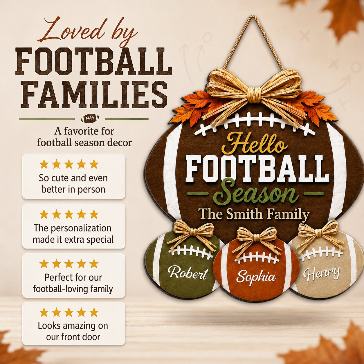 Family Hello Football Season - Personalized Wood Sign - Football Season Decor For Family