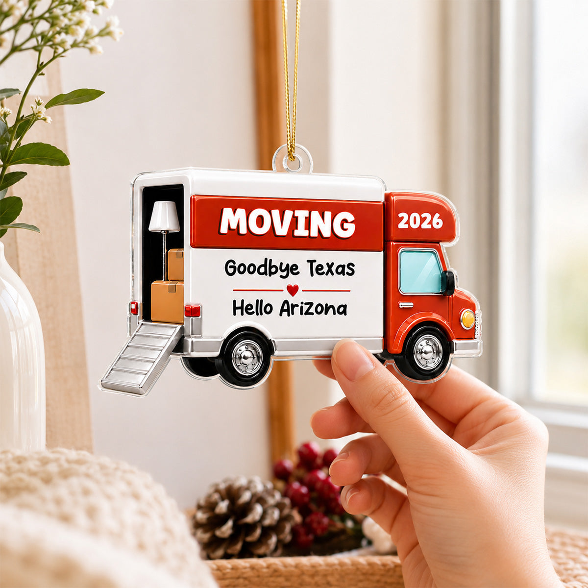 Moving Van New Home 2D Flat - Personalized Acrylic Ornament - 1st Home 1st Apartment Keepsake