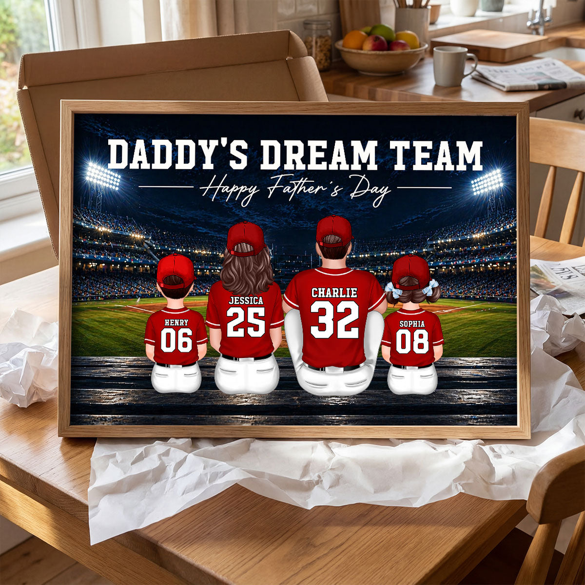 Baseball Friday Night Stadium Lights Daddy's Dream Team - Personalized Poster - Father's Day Gift For Baseball Dad, Husband