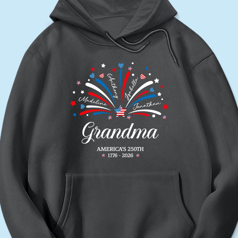 Grandma Fireworks Custom Kid Name - Personalized Shirt - American 250th Anniversary Keepsake For Grandma, Wife