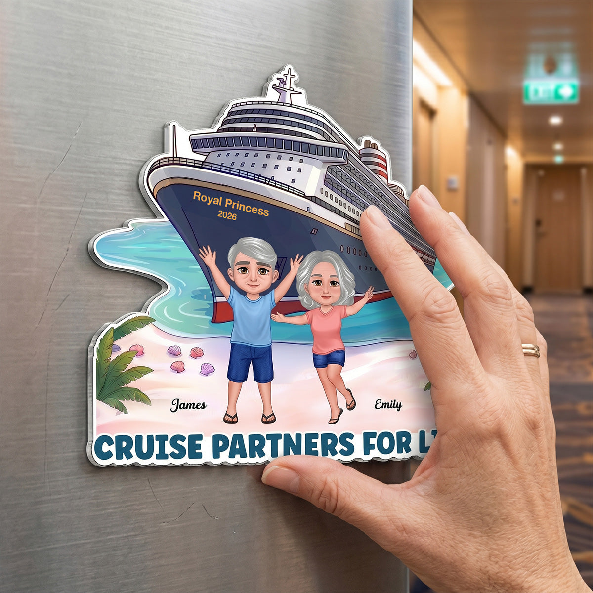Cruise Trip Happy Couple On The Beach - Personalized Cruise Cabin Door Magnet - Cruise Trip Keepsake