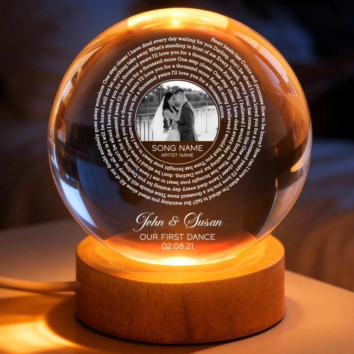 Custom Song Lyrics Our Favorite Song - Personalized Crystal Ball LED Night Light - Sentimental Valentine's Day Gift for her, for him