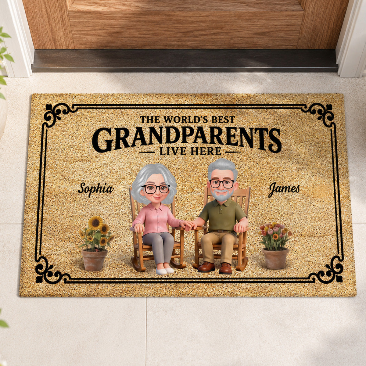 World's Best Grandparents Live Here - Personalized Doormat - Home Decor Gift, Grandkids Welcome Decorations