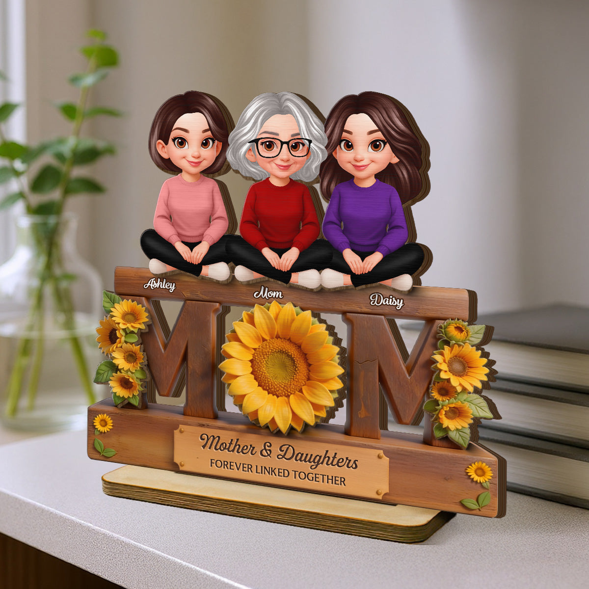 Beautiful Sunflower You Are My Sunshine MOM And Daughters Sons - Personalized 2-Layered Wooden Plaque - Gift For Mom