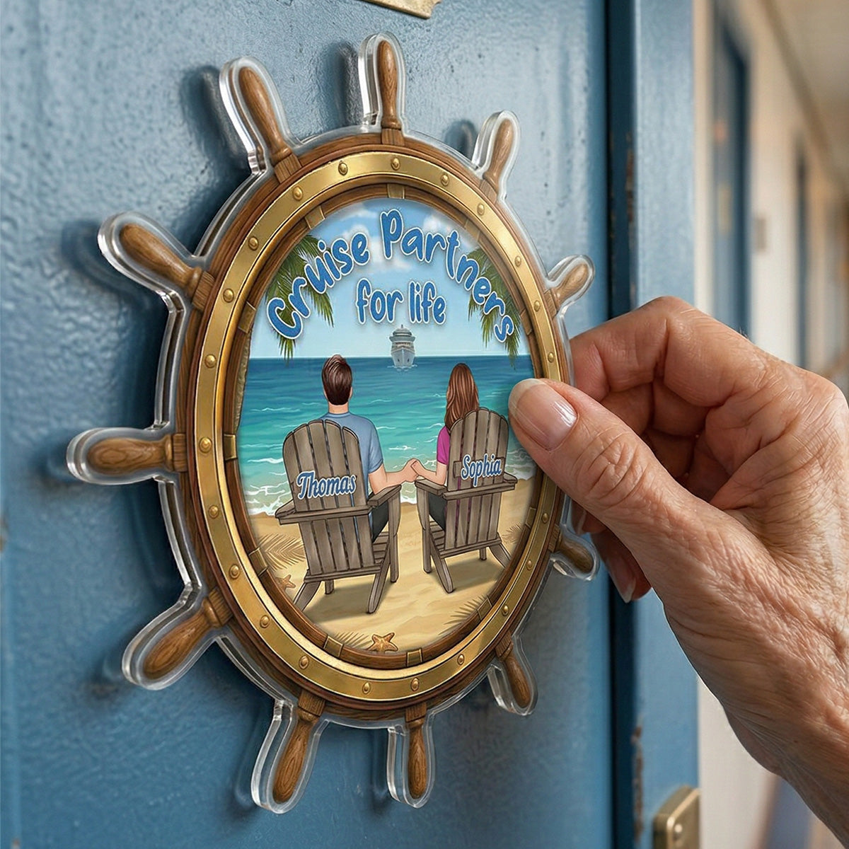 Cruise Partners For Life Back View Couple On Deck - Personalized Cruise Ship Door Magnet - Cruise Trip Keepsake
