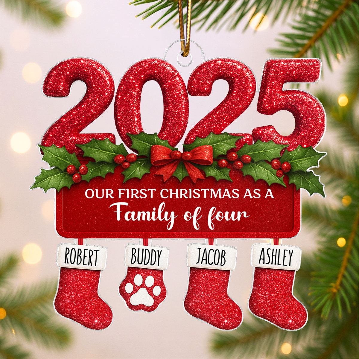 First Christmas as a Family of Three, Four, Christmas Stocking - Personalized Acrylic Ornament - Christmas Gift for Family