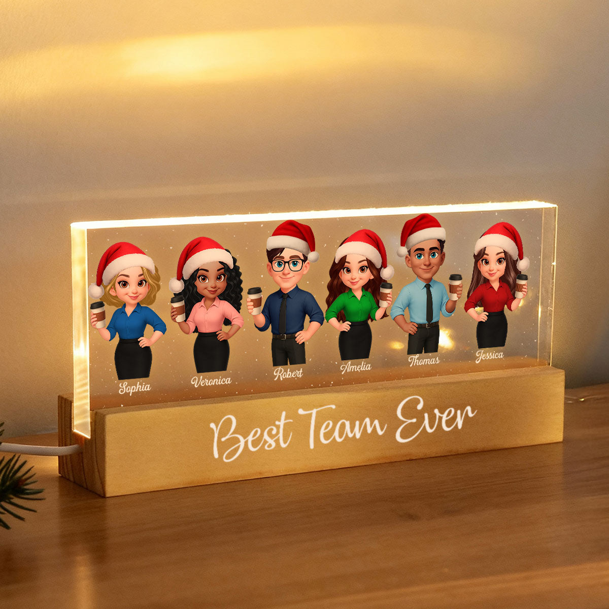 Best Team Ever - Personalized Acrylic Block Plaque LED Night Light - Gift For Colleagues, Coworkers, Boss