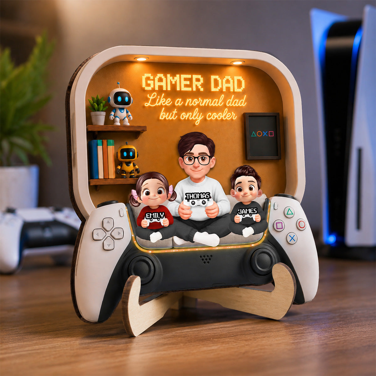 Gamer Dad And Kids - Personalized 2-Layered Wooden Plaque -  Gift For Dad, Husband, Gamers