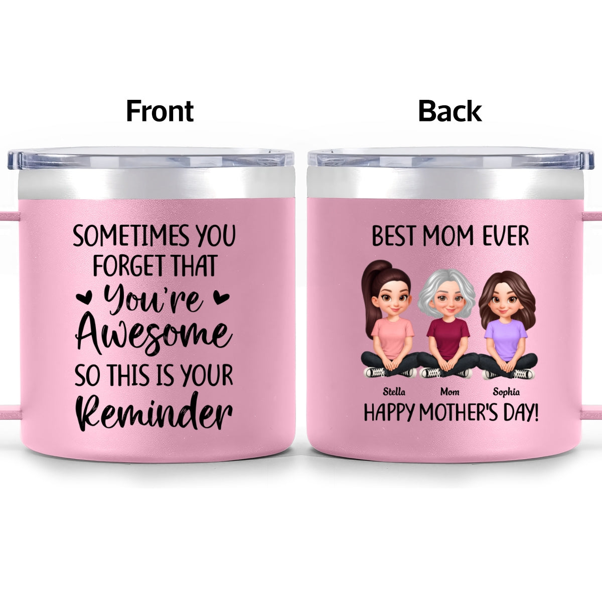 Sometimes You Forget That You're Awesome Mom - Personalized Stainless Steel Tumbler with Handle - Mother's Day Gift For Mom Grandma