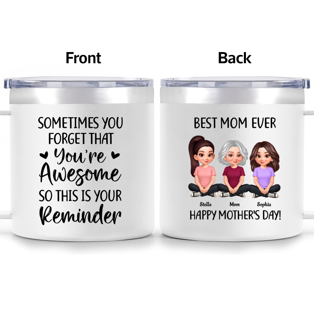 Sometimes You Forget That You're Awesome Mom - Personalized Stainless Steel Tumbler with Handle - Mother's Day Gift For Mom Grandma