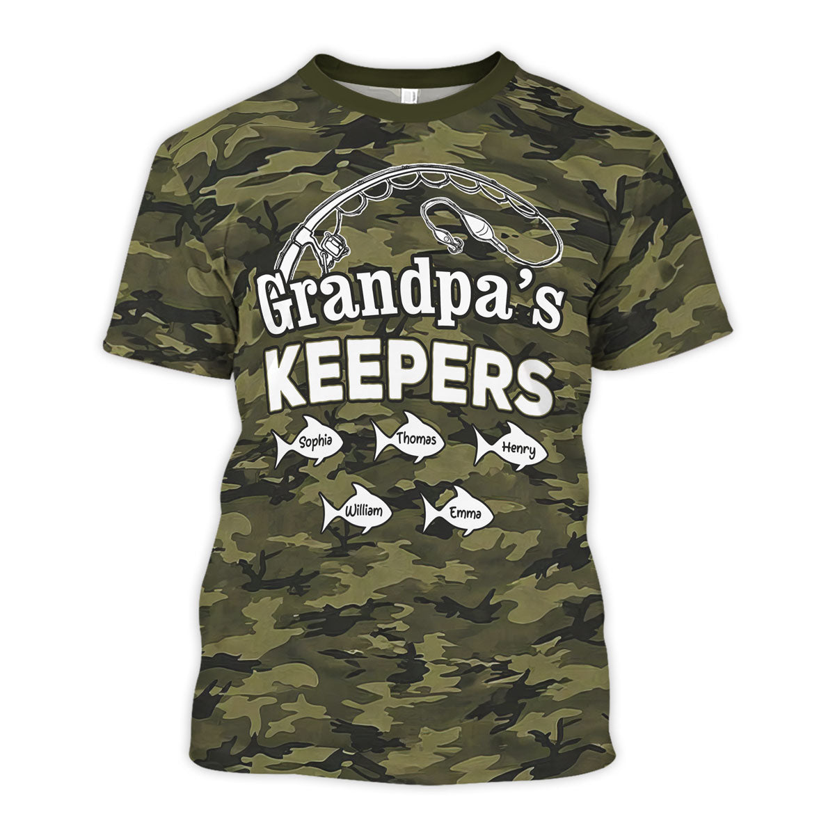 Grandpa's Keepers Kid Custom Name Camo Pattern - Personalized Shirt - Father's Day Gift For Fishing Grandpa, Dad, Husband