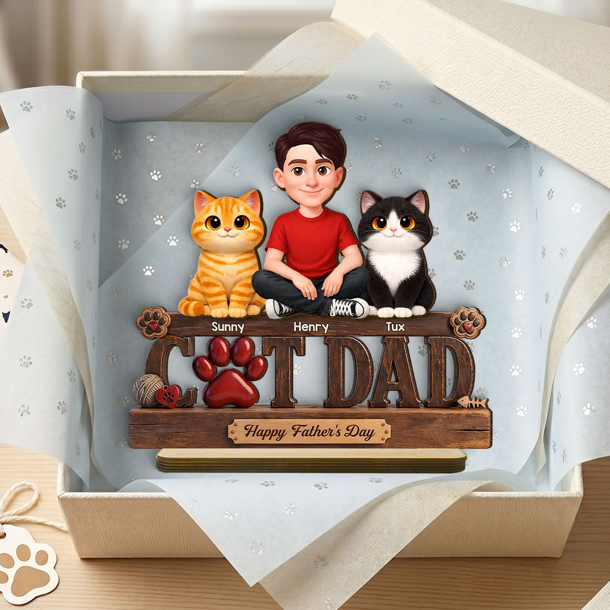 Best Cat Dad Happy  - Personalized 2-Layered Wooden Plaque -  Gift For Cat Dad, Cat Lovers