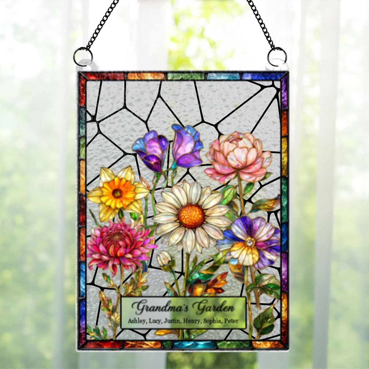 Custom Birth Flowers Art Grandma Garden - Personalized Suncatcher - Sentimental Mother's Day Gift for Grandma, Mom, Wife
