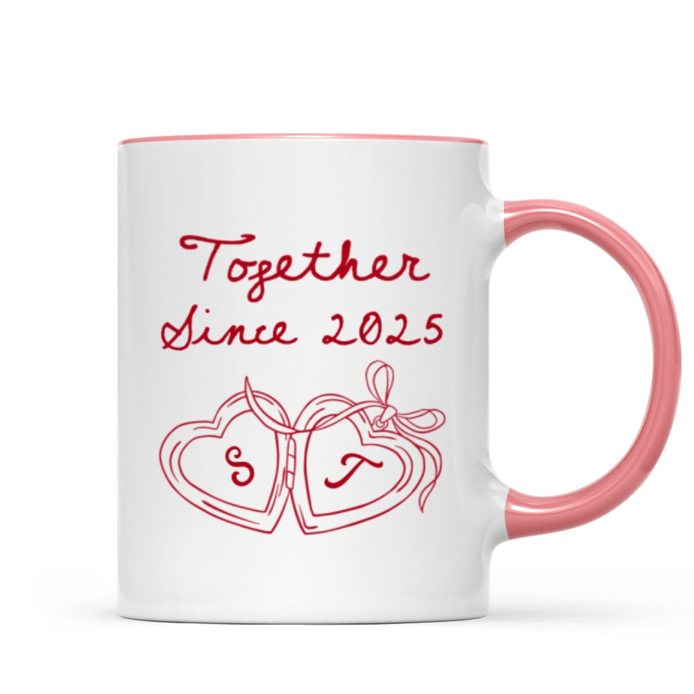 Cheers To Forever Couple Custom Heart Locket - Personalized Mug - Gift For Her, Gift For Him