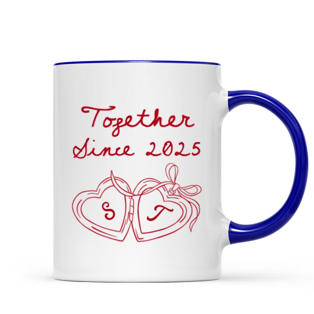 Cheers To Forever Couple Custom Heart Locket - Personalized Mug - Gift For Her, Gift For Him