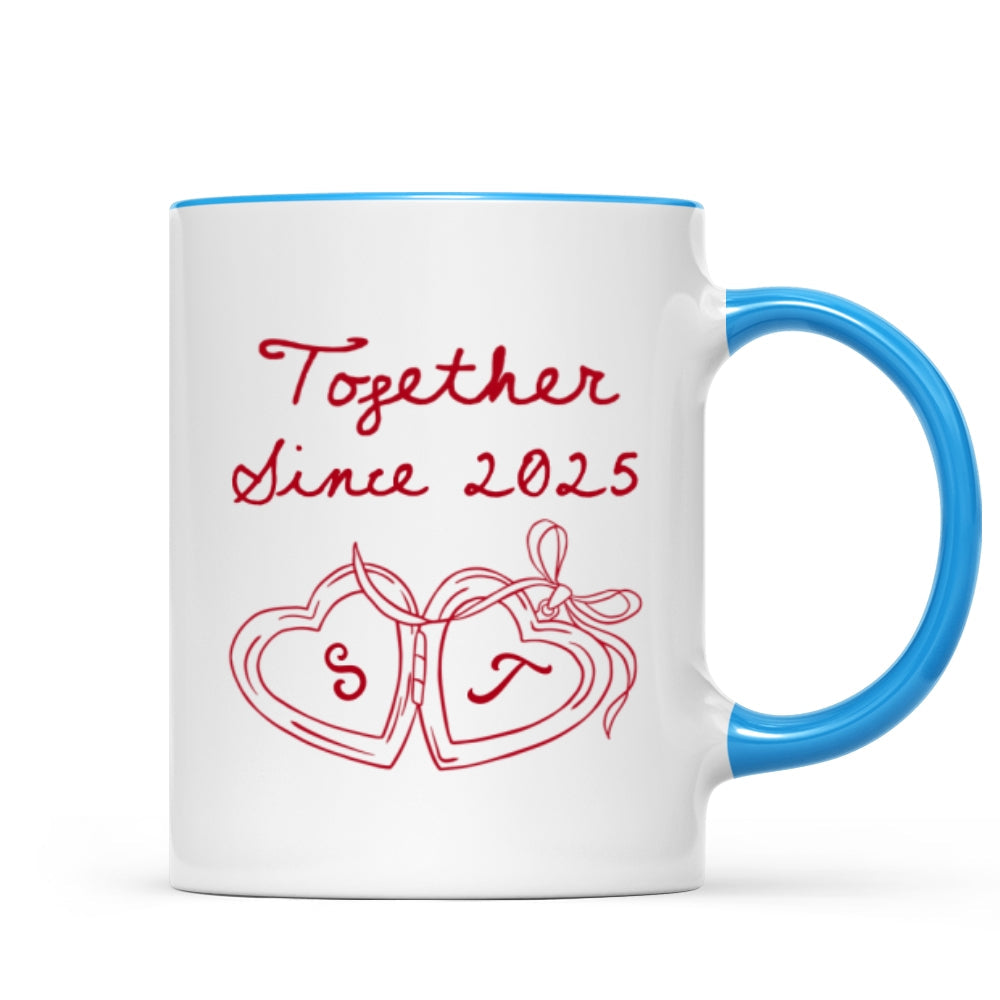 Cheers To Forever Couple Custom Heart Locket - Personalized Mug - Gift For Her, Gift For Him