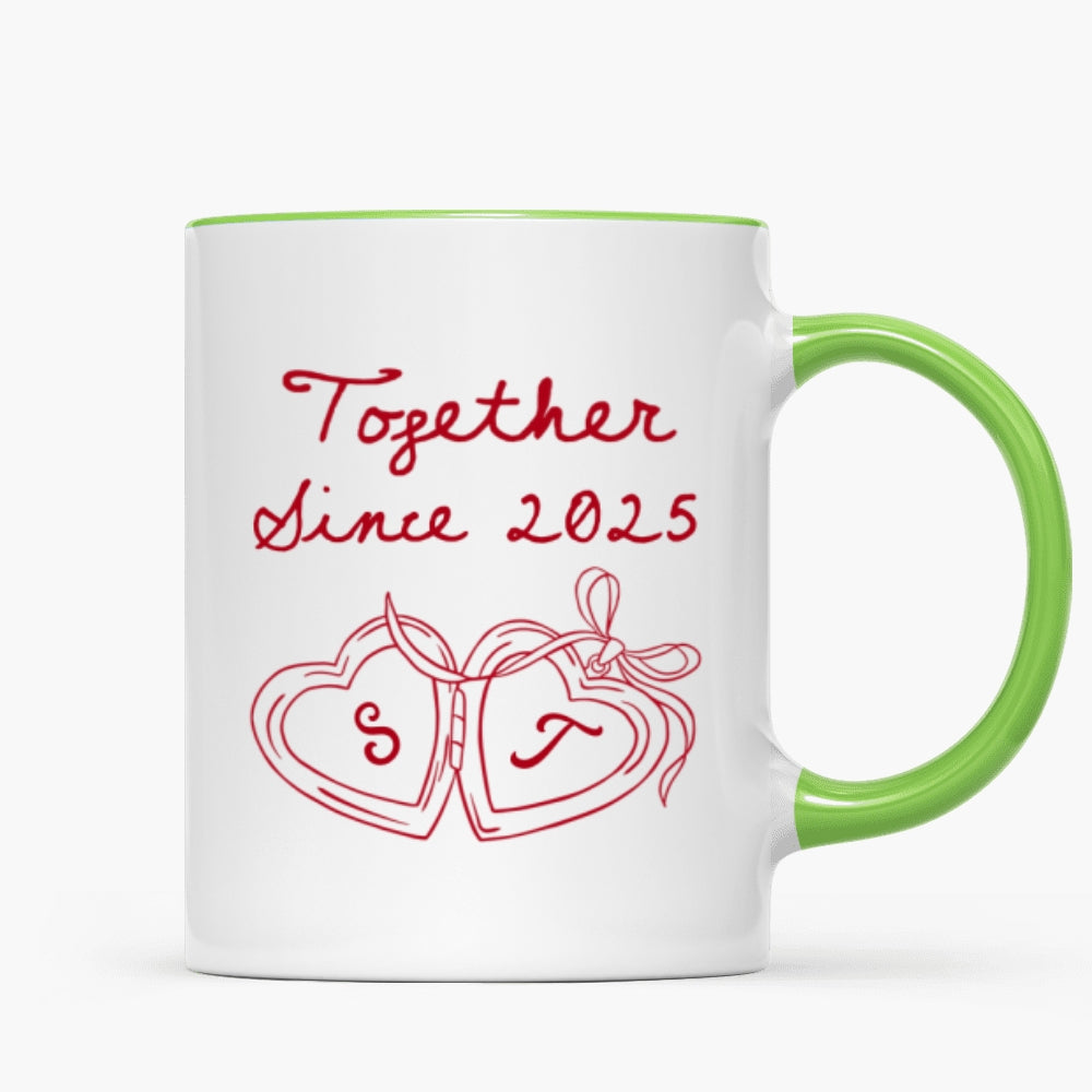Cheers To Forever Couple Custom Heart Locket - Personalized Mug - Gift For Her, Gift For Him