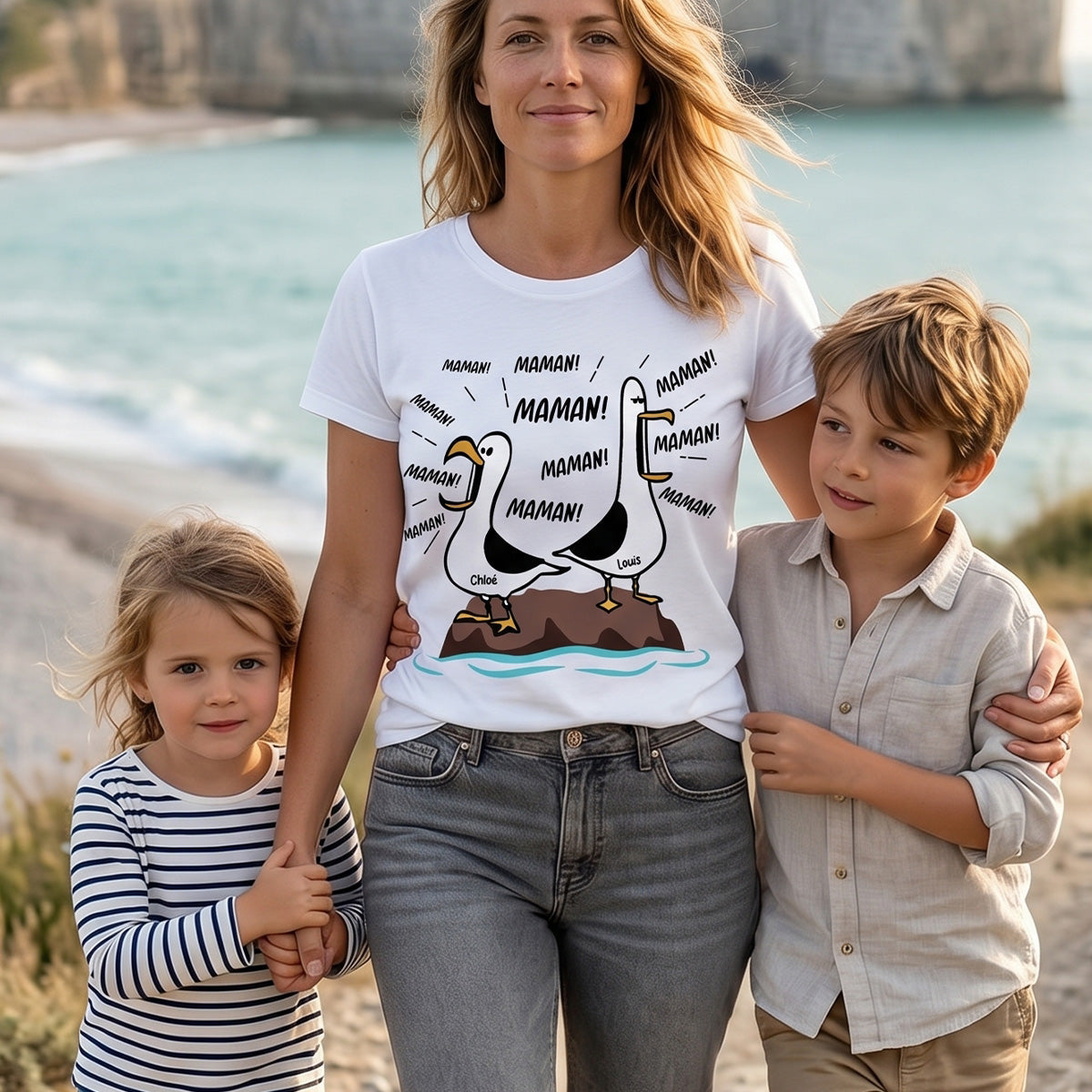 Mouettes Maman! Maman! Maman! – T-shirt Personnalisé – Cadeau Rigolo pour la Fête des Mères