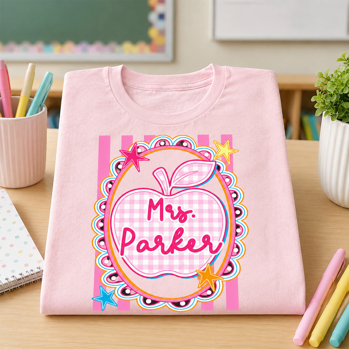 Preppy Apple Teacher Custom Name - Personalized Shirt - Back To School Gift for Teachers