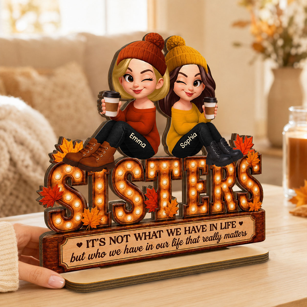 Fall Season Besties Sister Marquee 2D Flat - Personalized Wooden Plaque